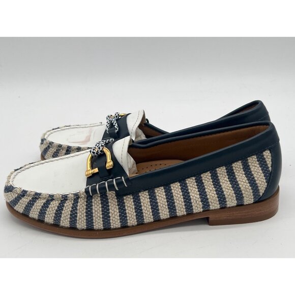 G.H. Bass Weejuns Womens Size 9 Loafers Blue & White Striped Woven With Gold Har - Picture 2 of 11